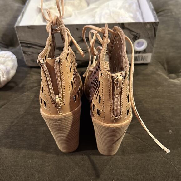 Jeffery Campbell | ‘Rodillo Hi’ Nude Leather Geometric Cut-Out Wedge Sandals 8.5 - Picture 7 of 9